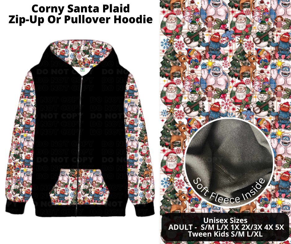 Corny Santa Plaid Zip-Up or Pullover Hoodie