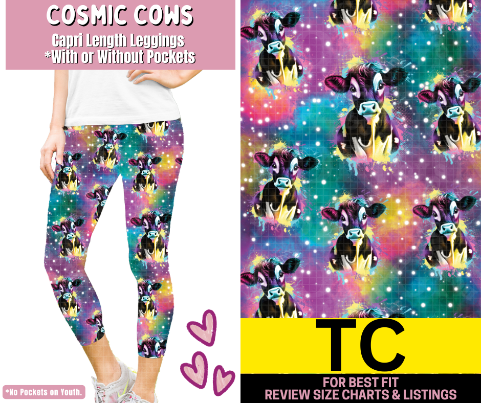 Cosmic Cows Capri Length Leggings w/ Pockets