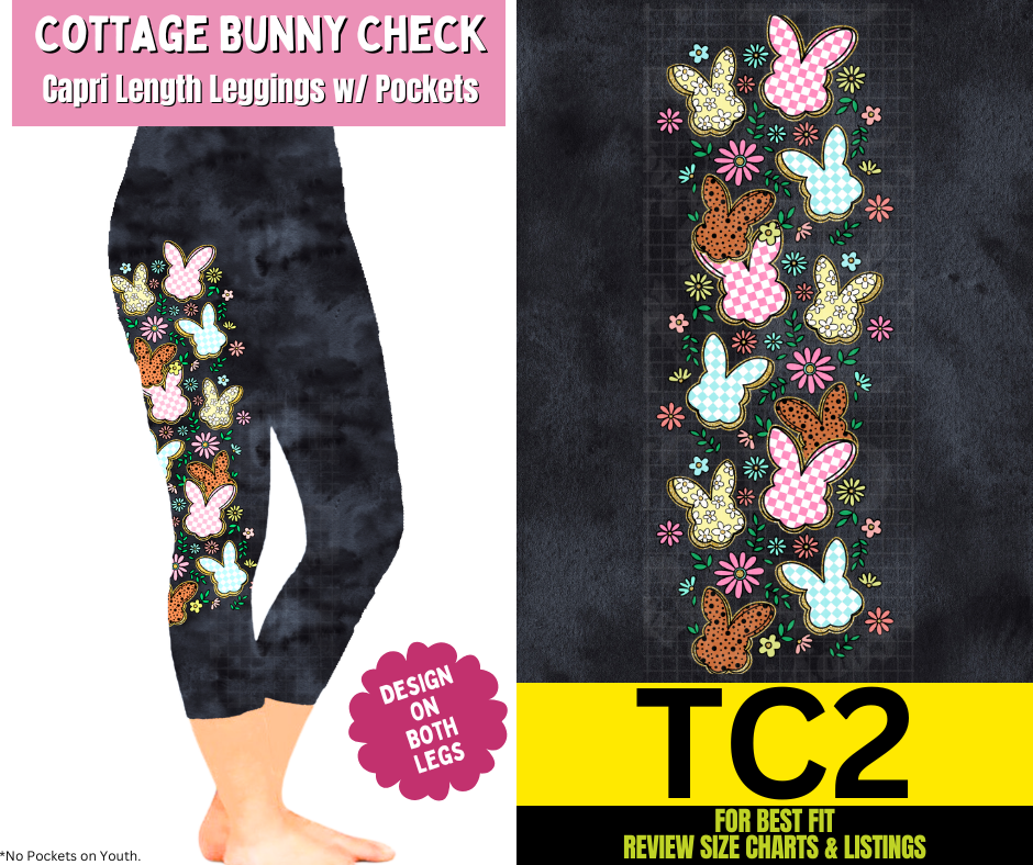 Cottage Bunny Check Capri Leggings w/ Side Leg Designs