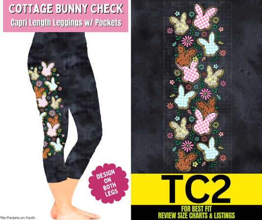 Cottage Bunny Check Capri Leggings w/ Side Leg Designs