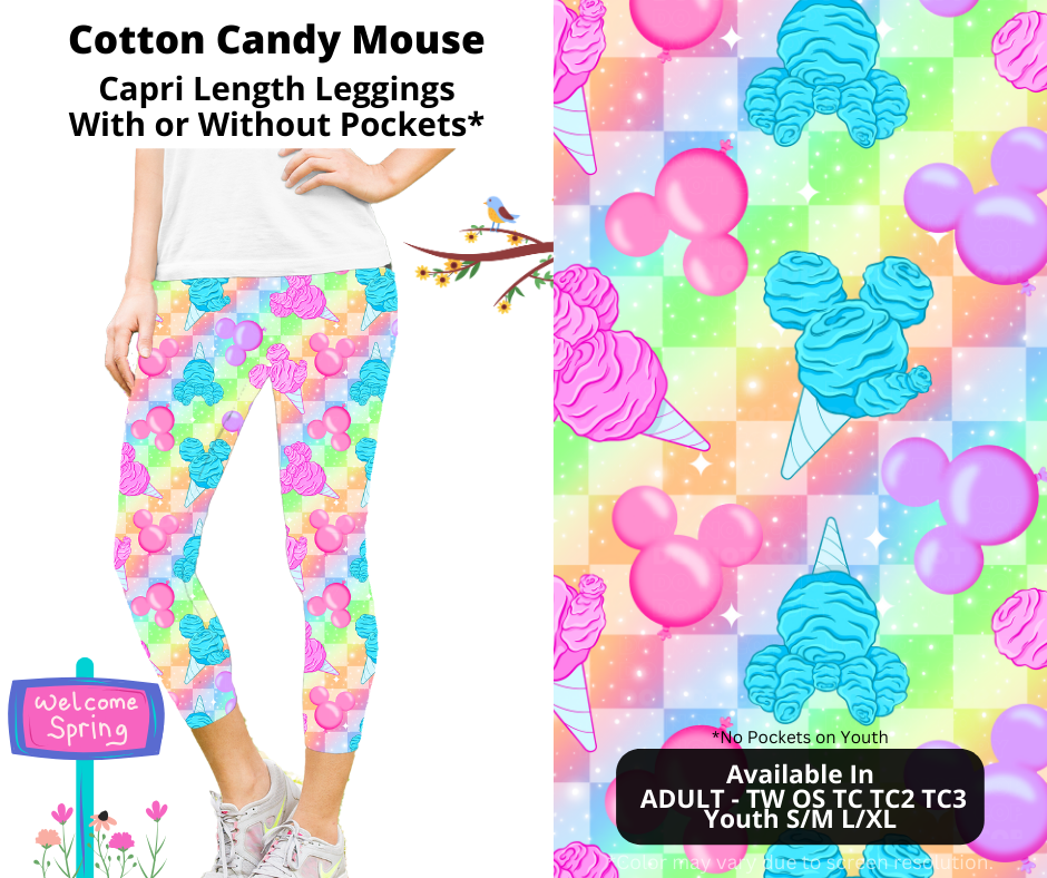 Preorder! Closes 1/27. ETA April. Cotton Candy Mouse Capri Leggings w/wo Pockets