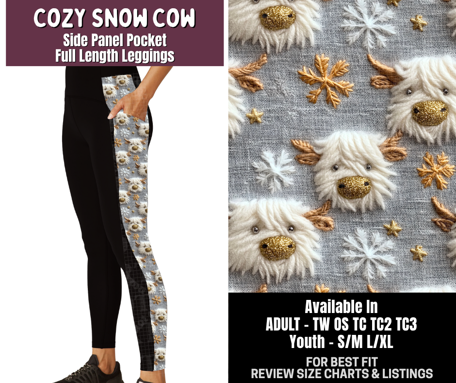 Preorder! Closes 9/14. ETA Dec. Cozy Snow Cow Side Panel Pocket Full Length Leggings