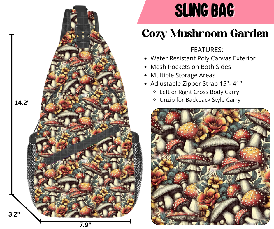 Cozy Mushroom Garden Sling Bag