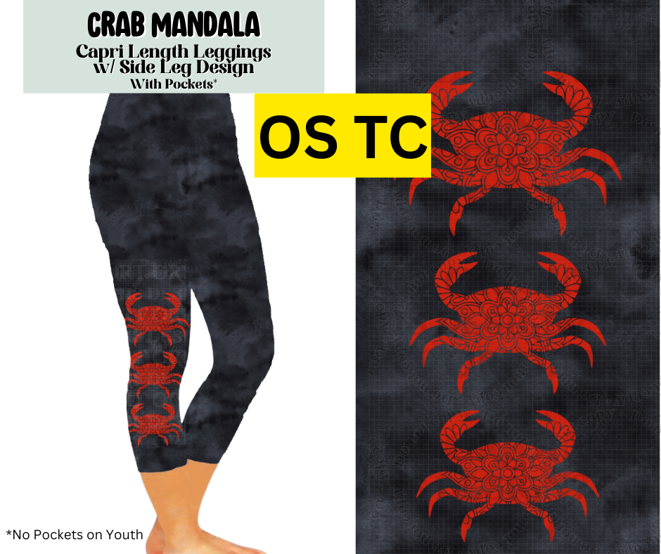 Crab Mandala Capri Leggings w/ Side Leg Designs