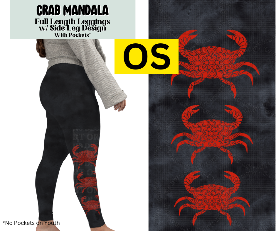 Crab Mandala Full Length Leggings w/ Side Leg Designs