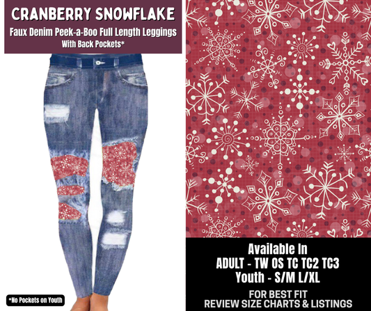 Preorder! Closes 9/14. ETA Dec. Cranberry Snowflake Full Length Faux Denim Peekaboo