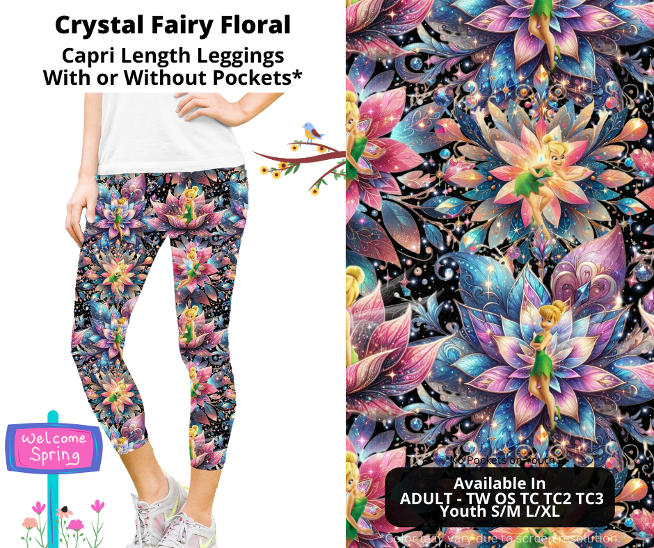 Preorder! Closes 1/20. ETA April. Crystal Fairy Floral Capri Leggings w/wo Pockets