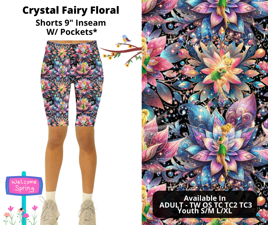 Preorder! Closes 1/20. ETA April. Crystal Fairy Floral 9" Inseam Shorts w/wo Pockets