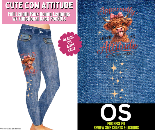Cute Cow Attitude Full Length Faux Denim w/ Side Leg Designs