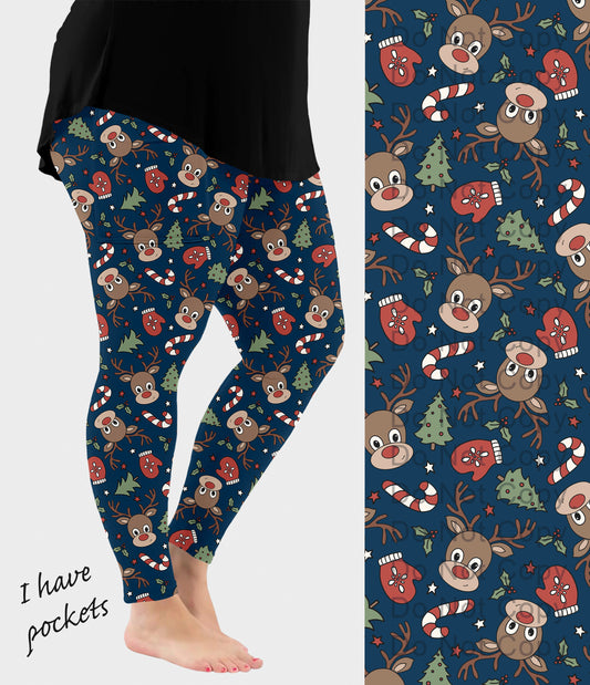 RTS - Cute Christmas Reindeer Leggings w/ Pockets