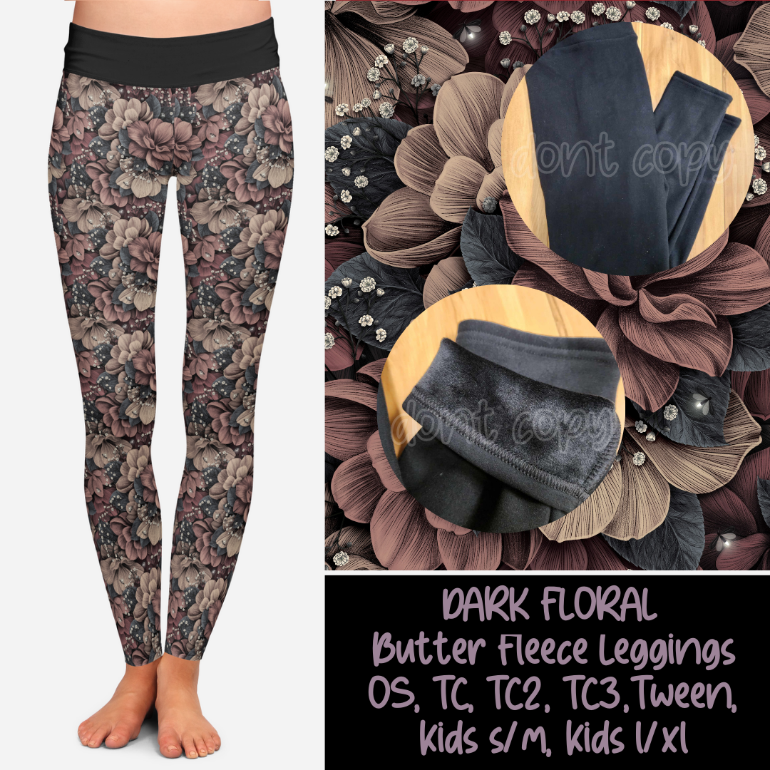 DARK FLORAL  - BUTTER FLEECE LINED LEGGINGS