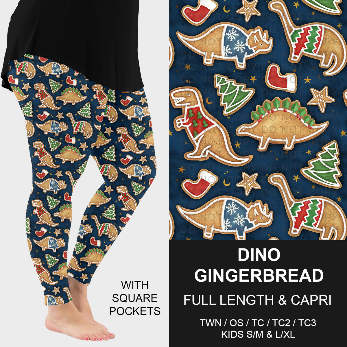 B315 - Preorder Dino Gingerbread Leggings w/ Pockets (Closes 10/04. ETA: early Dec.)