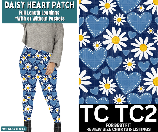 Daisy Heart Patch Full Length Leggings w/ Pockets
