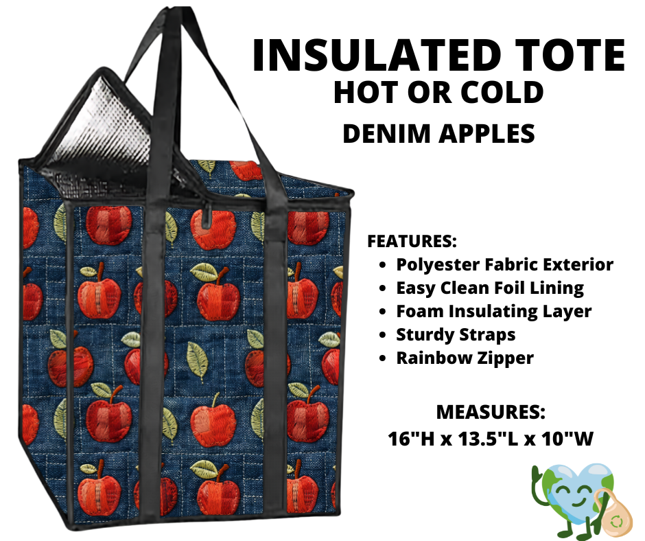 Denim Apples Insulated Tote
