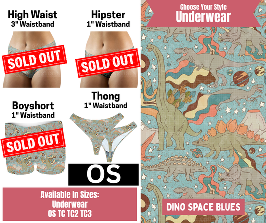 Dino Space Blues Thong Underwear