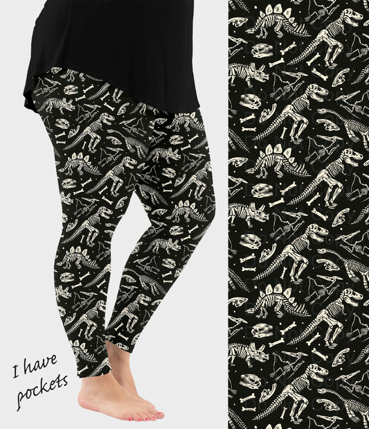 RTS - Dinosaur Skeleton Leggings w/ Pockets