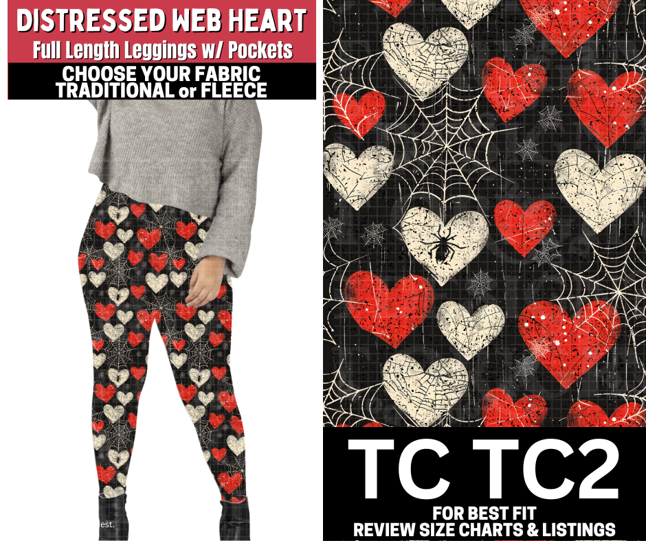 Distressed Web Heart Leggings Choose Fleece or Traditional