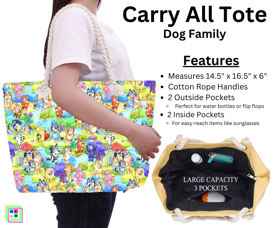 Dog Family Carry All Tote w/ Zipper