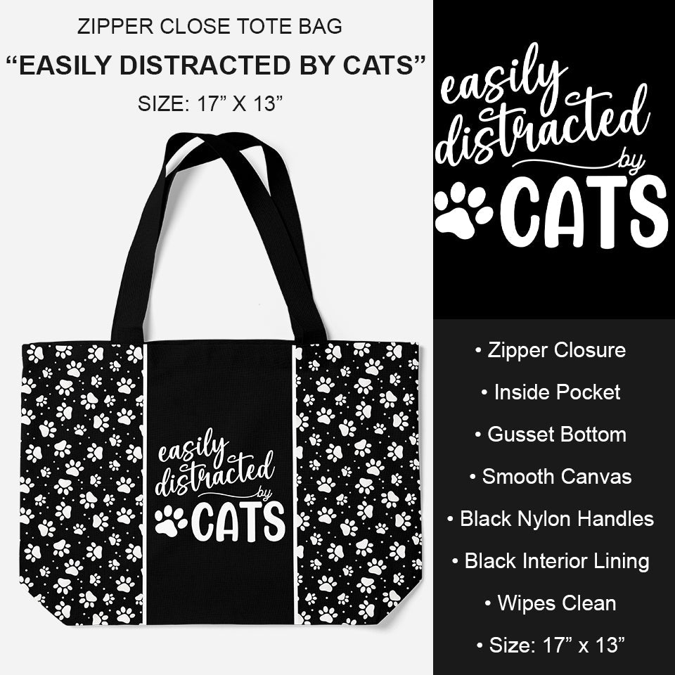 B195 - Preorder Easily Distracted Cats Tote Bag (Closes 11/19. ETA: late Jan.)