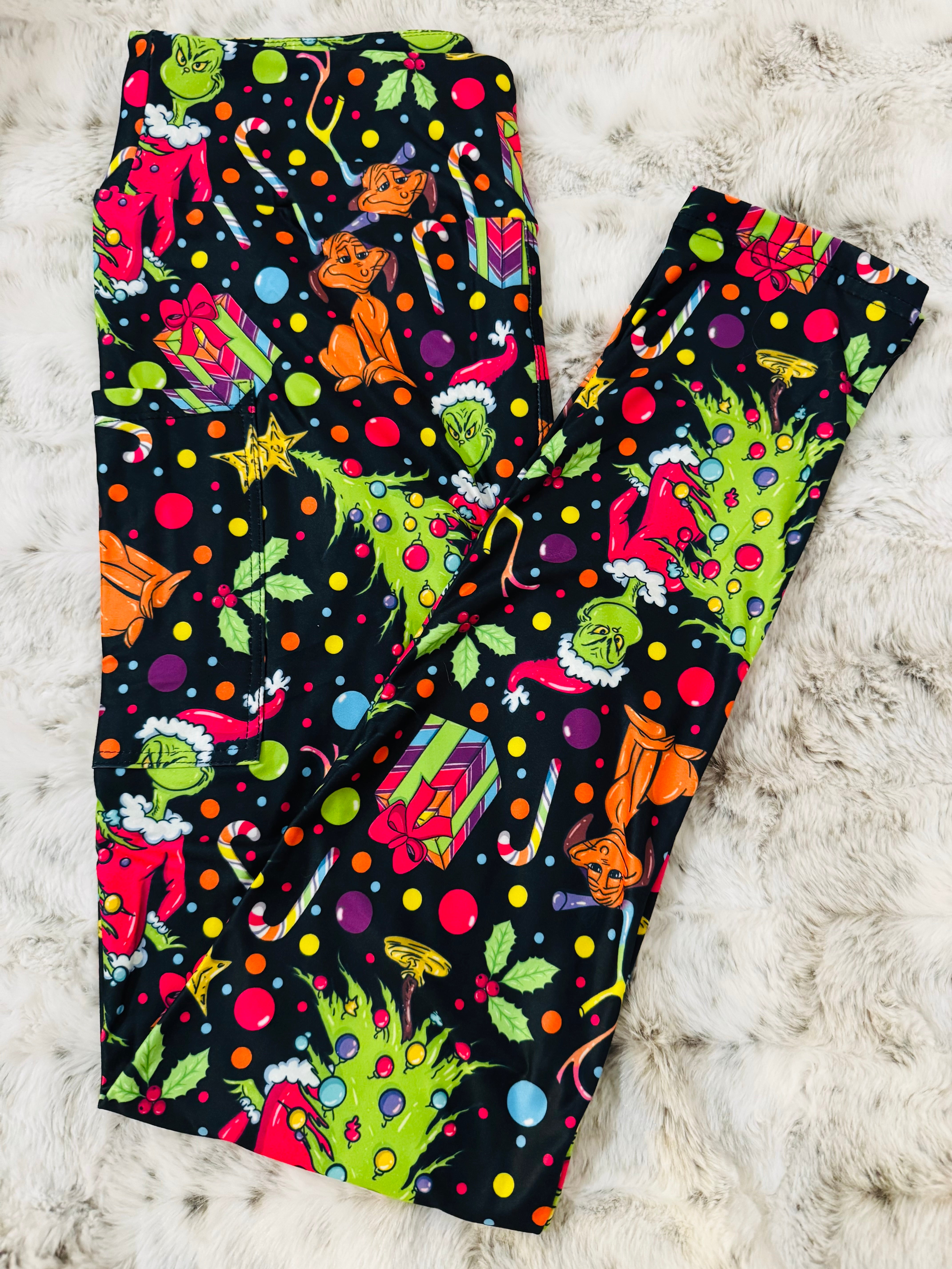 Colorful Grinch Full Length Leggings With Pockets