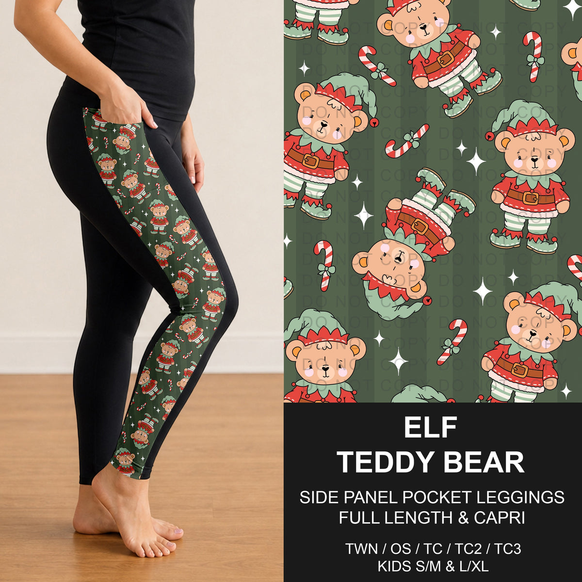 B313 - Preorder Elf Teddy Bear Side Panel Pocket Leggings (Closes 9/20. ETA: late Nov.)