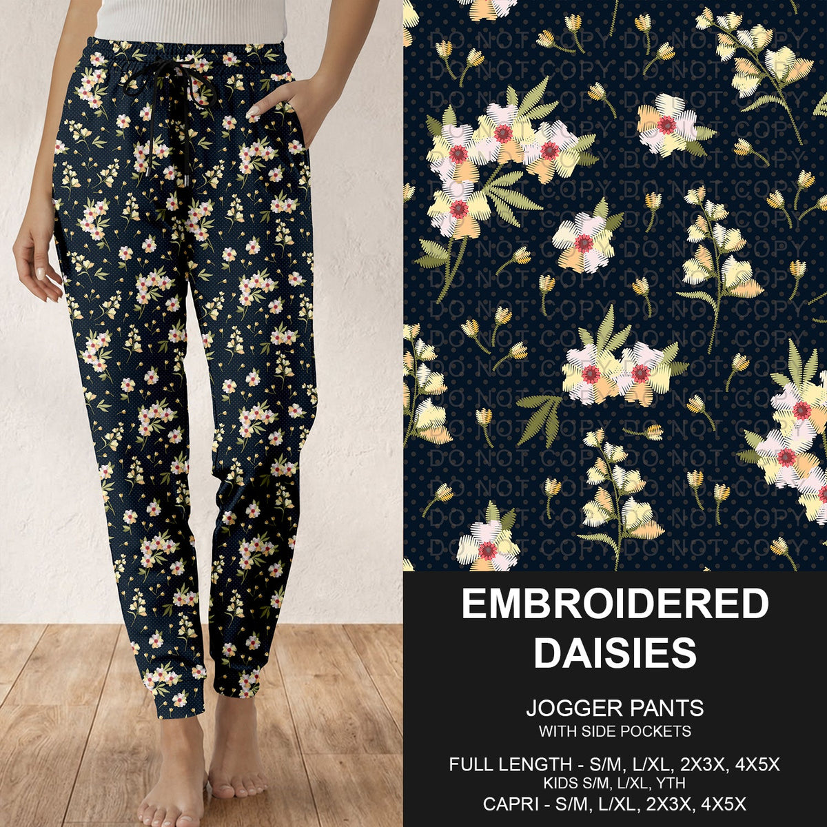 B318 - Preorder Embroidered Daisies Joggers (Closes 10/25. ETA: late Dec.)