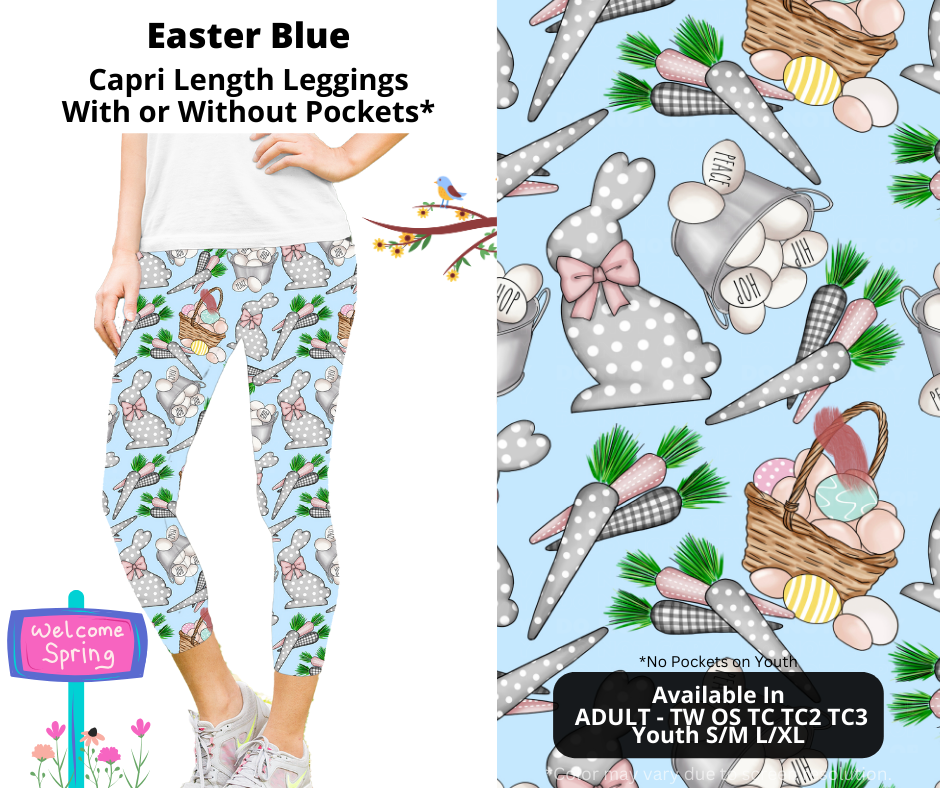 Preorder! Closes 1/27. ETA April. Easter Blue Capri Leggings w/wo Pockets