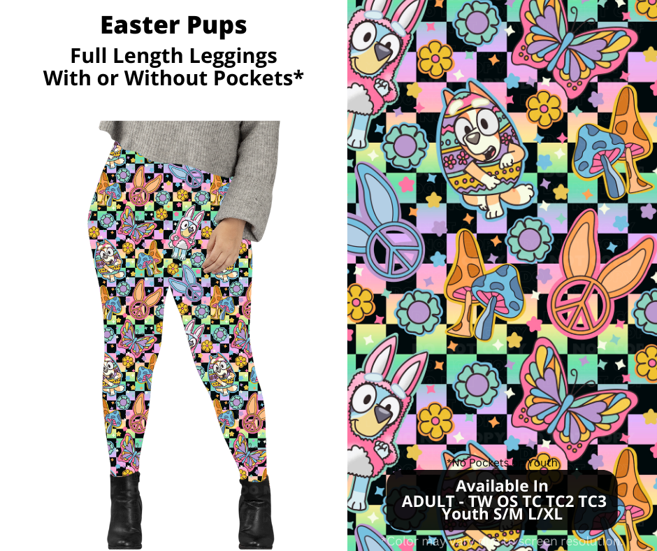 Preorder! Closes 1/20. ETA April. Easter Pups Full Length Leggings w/wo Pockets