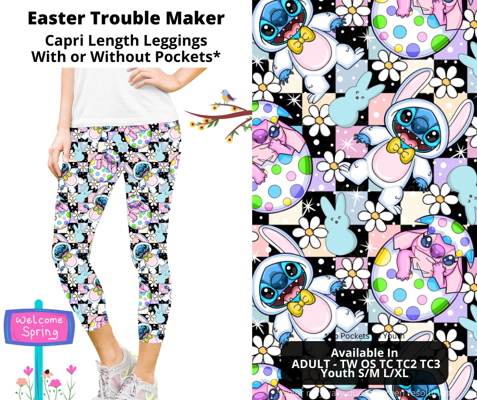 Preorder! Closes 1/20. ETA April. Easter Trouble Maker Capri Leggings w/wo Pockets