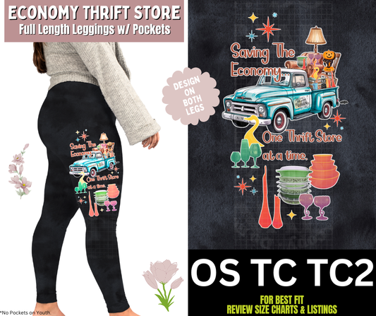 Economy Thrift Store Watercolor Full Length Leggings w/ Side Leg Designs