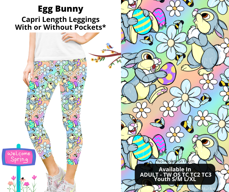 Preorder! Closes 1/20. ETA April. Egg Bunny Capri Leggings w/wo Pockets