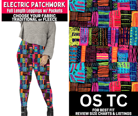 Electric Patchwork Leggings Choose Fleece or Traditional
