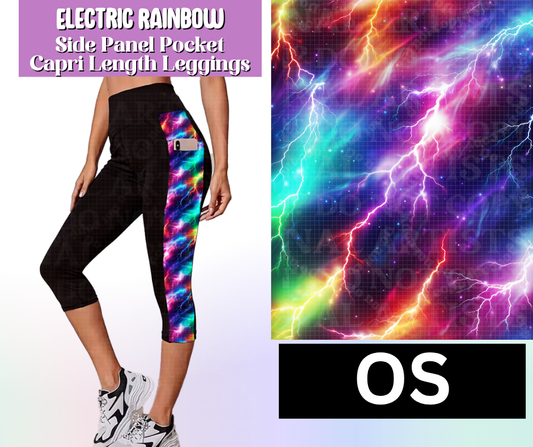 Electric Rainbow Side Panel Pocket Capri Length Leggings