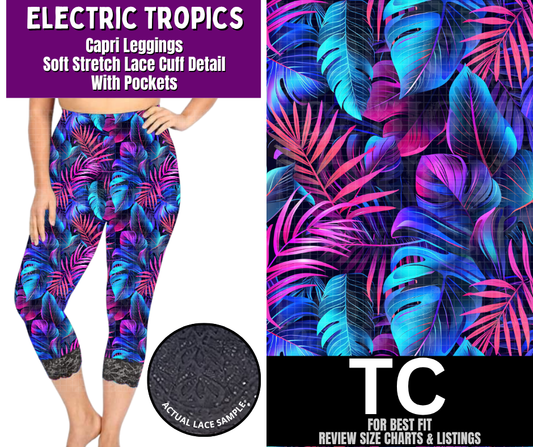 Electric Tropics Lace Cuff Capris w/ Pockets