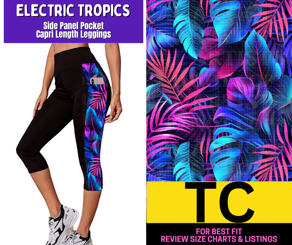 Electric Tropics Side Panel Pocket Capri Length Leggings
