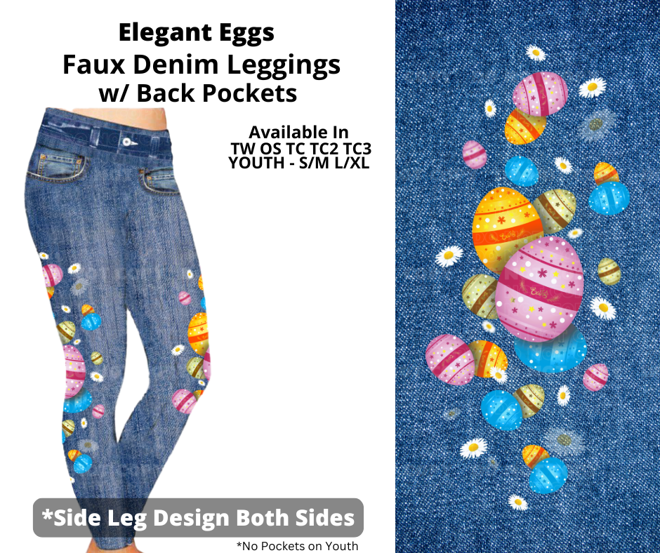 Preorder! Closes 2/5. ETA April. Elegant Eggs Full Length Faux Denim w/ Side Leg Designs