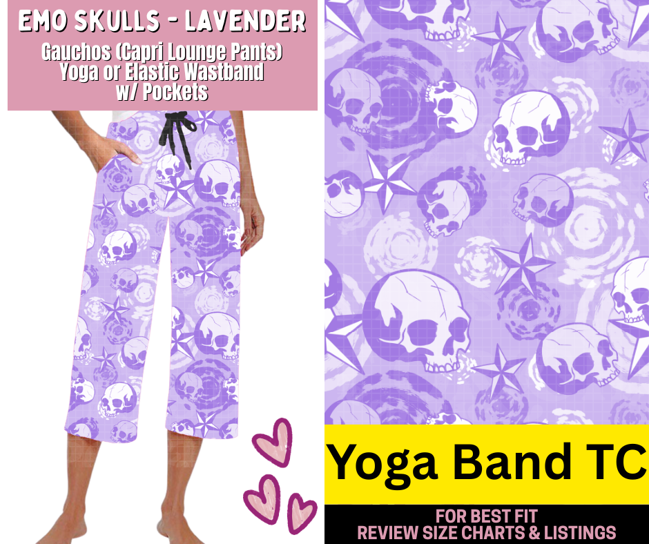 Emo Skulls - Lavender Capri Gauchos