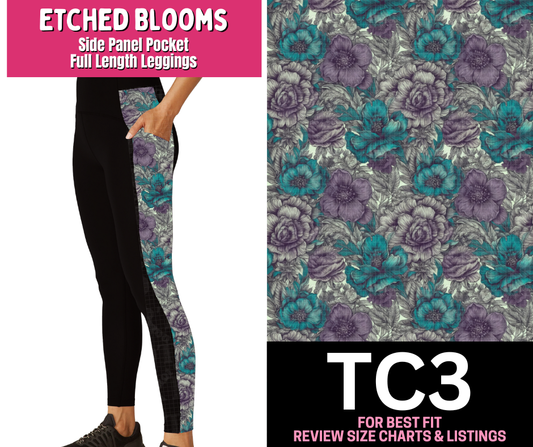 Etched Blooms Side Panel Pocket Full Length Leggings