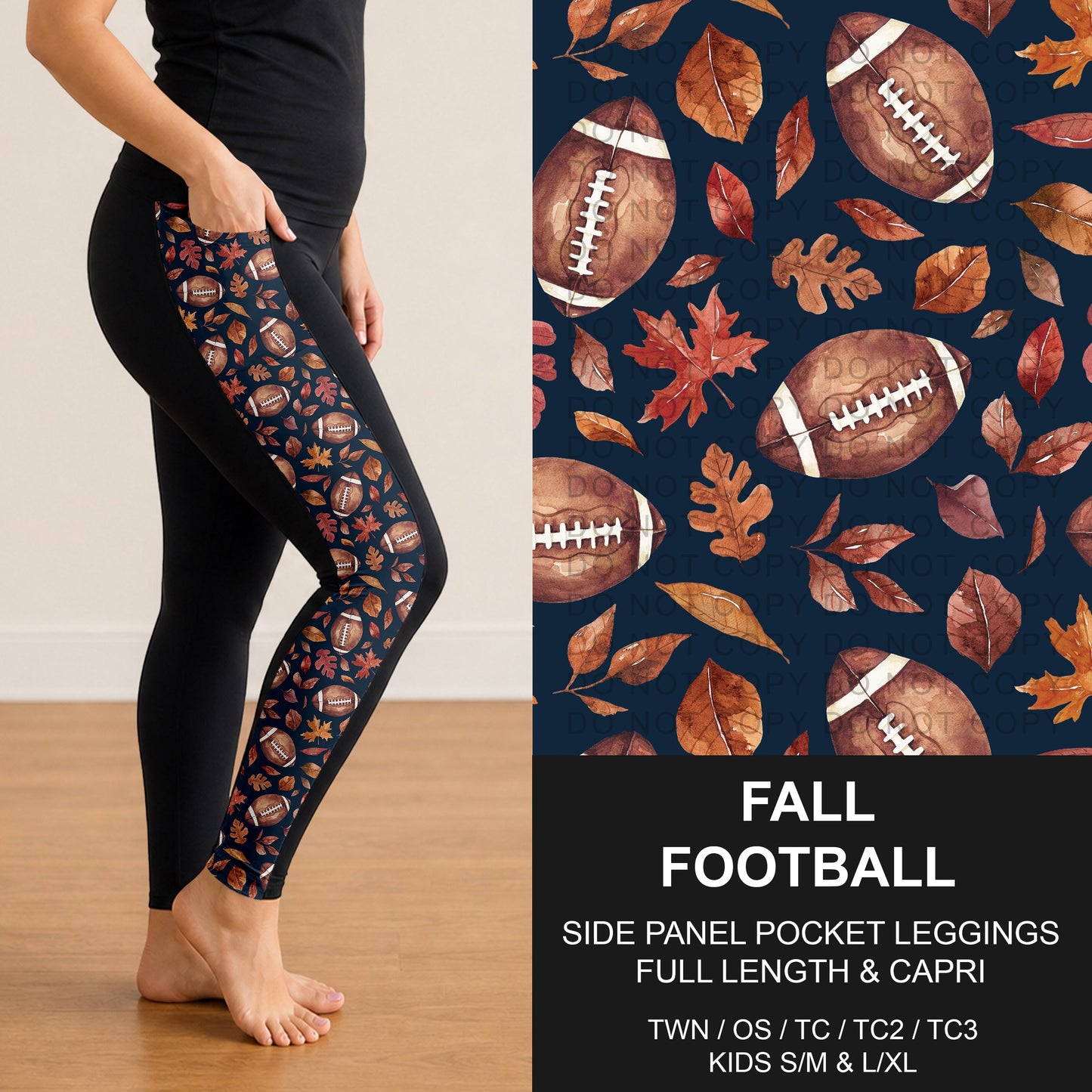 B308 - Preorder Fall Football Side Panel Pocket Leggings (Closes 8/16. ETA: late Oct.)