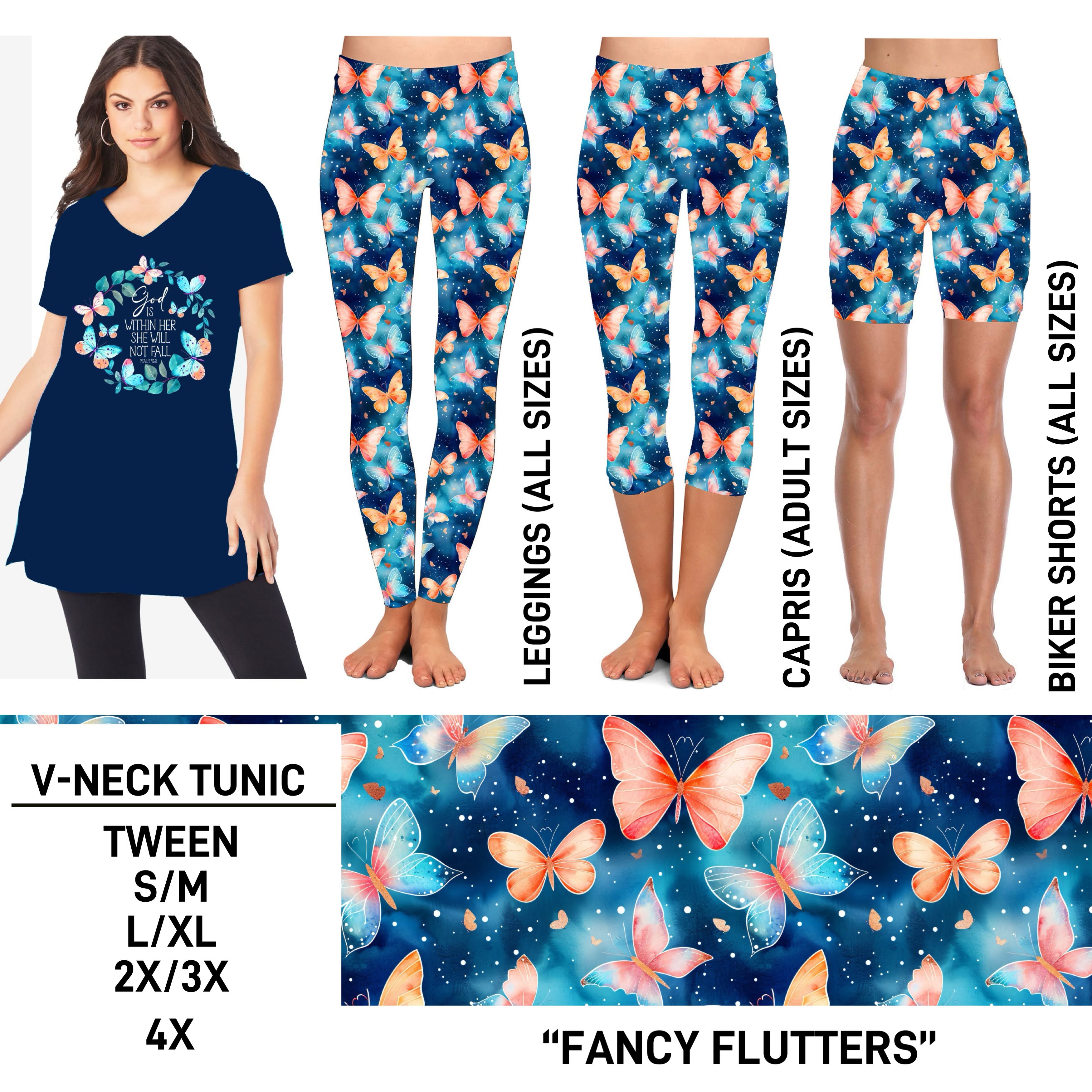 TS2N - Fancy Flutters Biker/Capris/Leggings with High Side Pockets - Preorder ETA: Mid-Feb