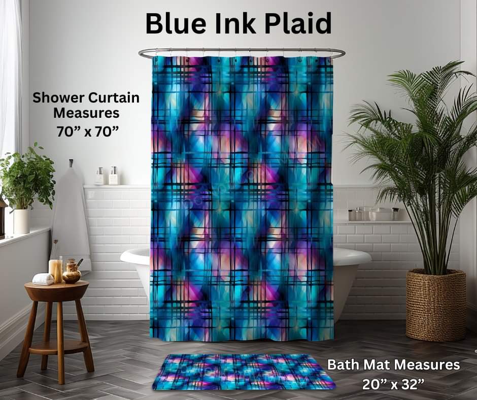 Blue Ink Plaid Custom Bath Mat