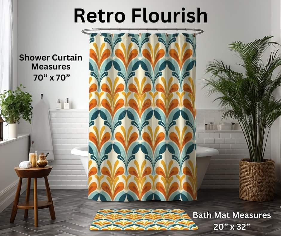 Retro Flourish Custom Shower Curtain