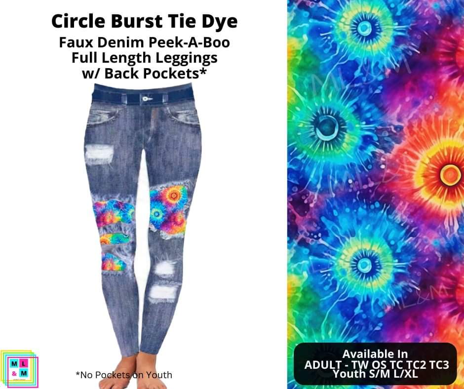 Color Burst Tie Dye Faux Denim Full Length Peekaboo Leggings