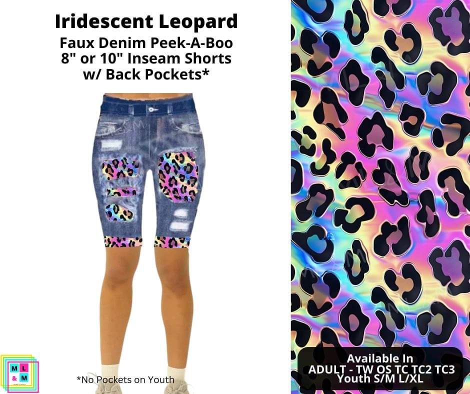 Iridescent Leopard Faux Denim Shorts w/ Back Pockets