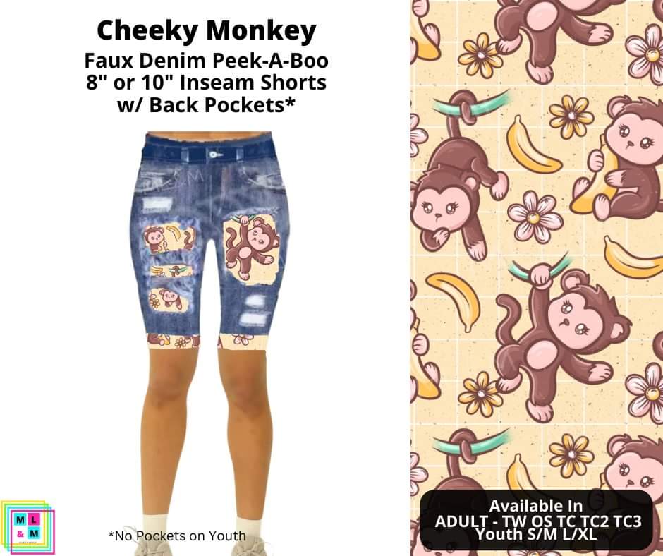 Cheeky Monkey Faux Denim Shorts w/ Back Pockets