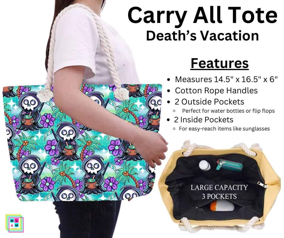 Death's Vacation Carry All Tote w/ Zipper