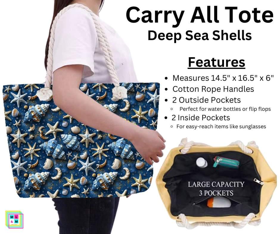 Deep Sea Shells Carry All Tote w/ Zipper