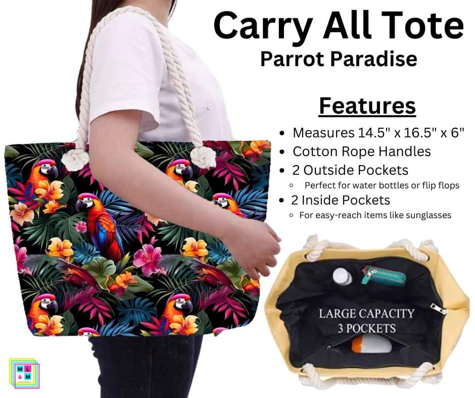 Parrot Paradise Carry All Tote w/ Zipper