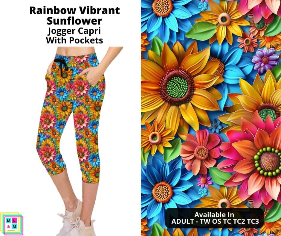 Rainbow Vibrant Sunflower Jogger Capri