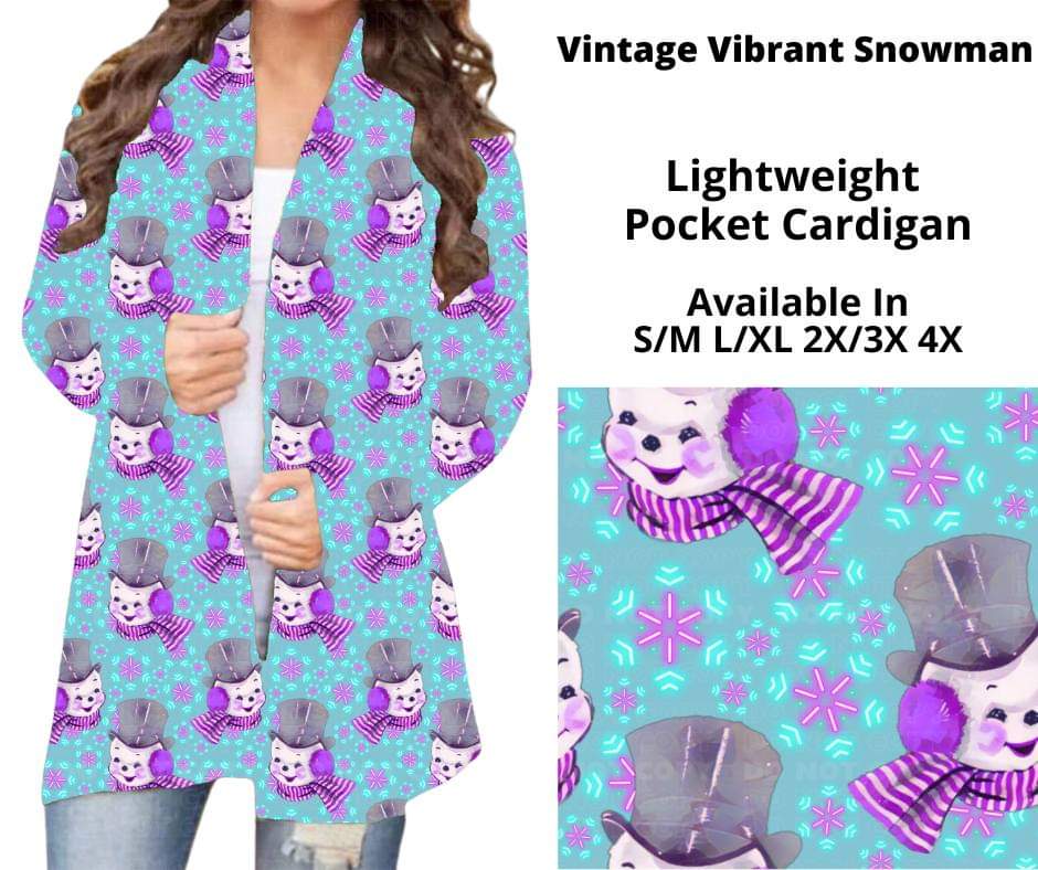 Vintage Vibrant Snowman Pocket Cardigan